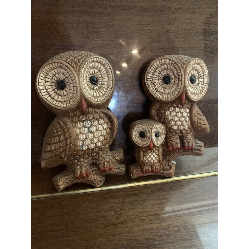 VTG Kitsche Foam Back Owl Family Wall Hangings 2 Retro Boho